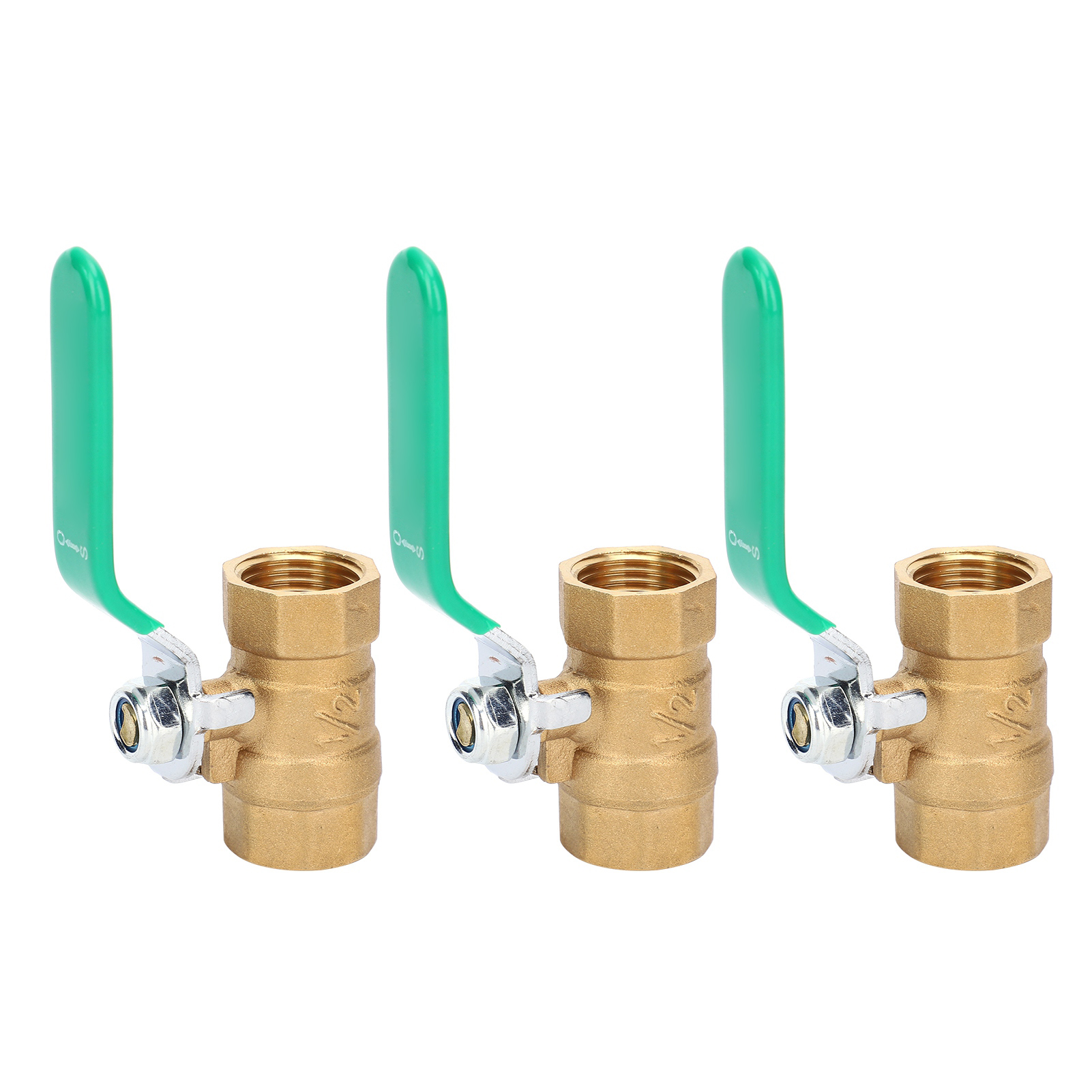 3Pcs Water Pipe Ball Valve 1/2in Double Female Thread Thick Brass Drain ...