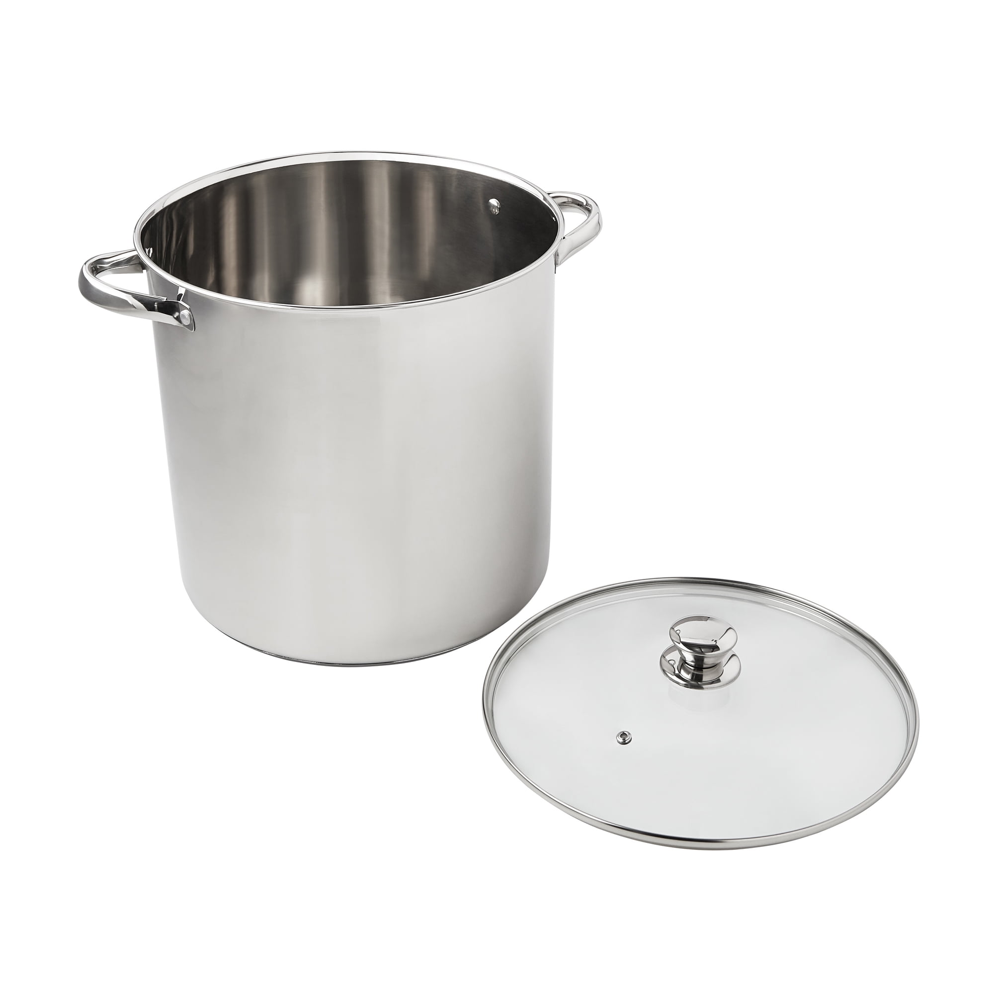 Mainstays Stainless Steel 16-Quart Stock Pot with Glass Lid, Induction Compatible, Stainless Steel, Dishwasher Safe