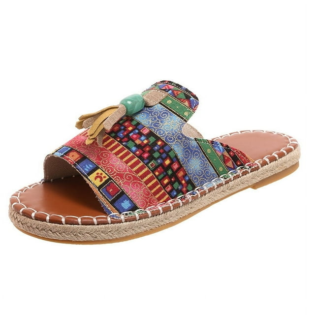 VEKDONE Sandales Tongs pour Femmes Mode Femmes Décontractées Tête Ronde Pantoufles Confortables Chaussures de Plage Décontractées