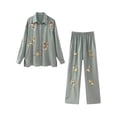 thumbnail image 2 of Ensemble Chemise à Sequins Décontractée pour Femmes Chic Col à Revers Manches Longues Pantalon Taille Élastique Ensemble de Printemps, 2 of 13