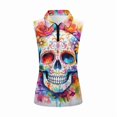 thumbnail image 3 of Lkhaha Women's Colorful Skull Print Sleeveless Polo Shirt V Neck Half Zip Golf Tennis Tank Top Multicolour L, 3 of 4