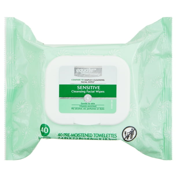 Equate Beauty Sensitive Cleansing Facial Wipes, 40 Wipes