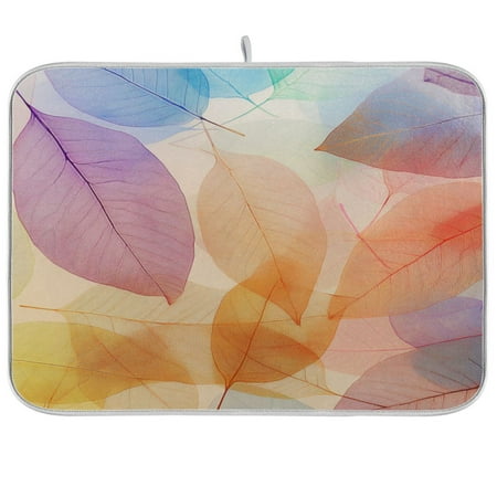 

Colorful Leaf Skeletons Dish Drying Mat Kitchen Mats Microfiber Counter Absorbent Dish Pad Drainer Rack