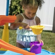 Step2 Waterpark Wonders Two-Tier Blue Plastic Outdoor Toy and Water Table for Toddler with Umbrella