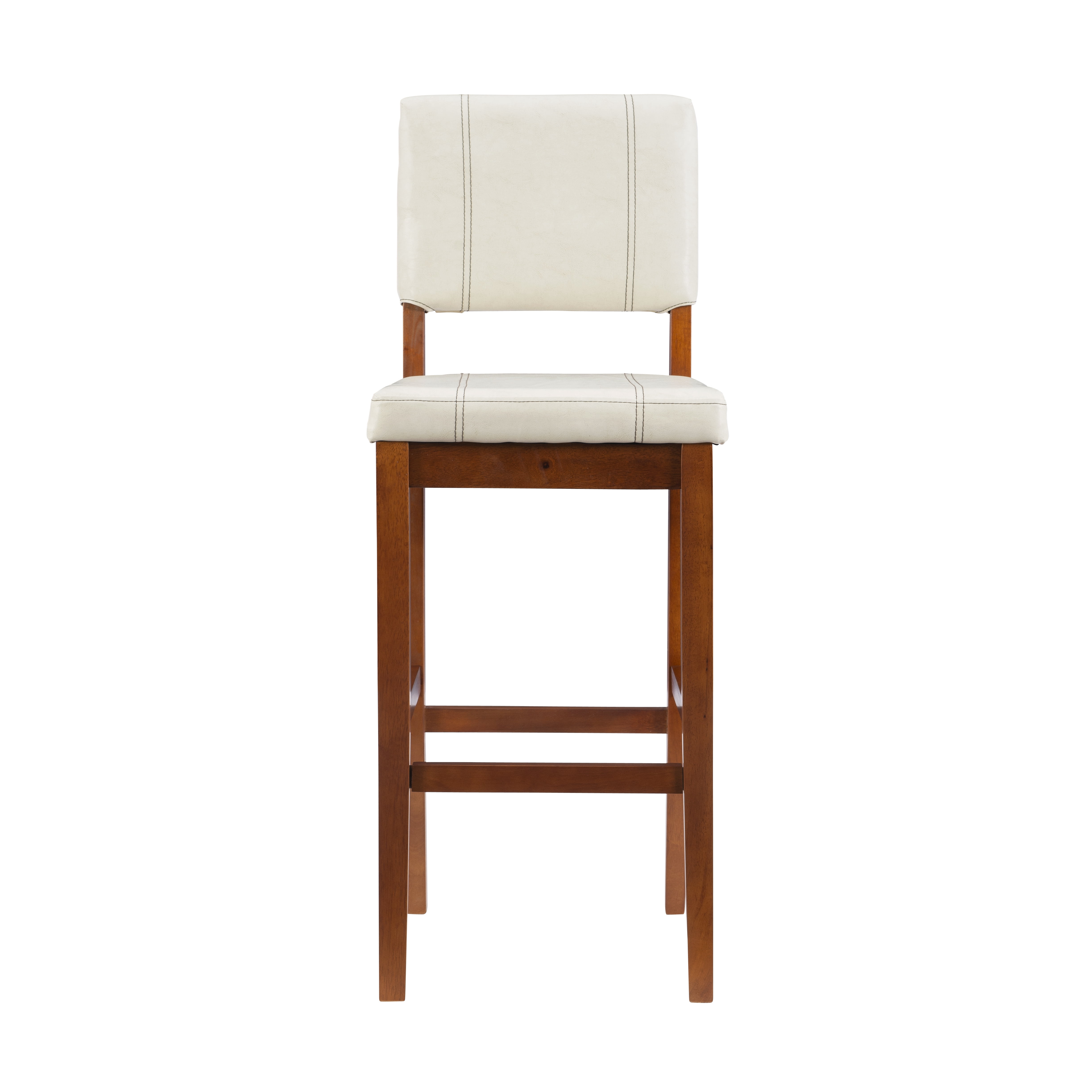 Linon Milano 30" Mid Back Indoor Upholstered Bar Stool, Medium Walnut/Cream Faux Leather