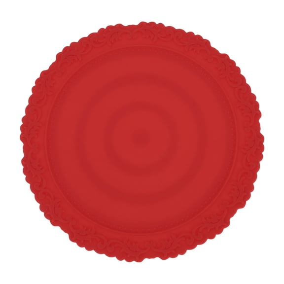 Unique Bargains 1 Pc Carved Flower Round Silicone Coaster Red