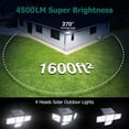 thumbnail image 6 of Hoodink 4500LM 306LED Solar Outdoor Security Light, Motion Sensor, 4 Heads, 270° Wide Angle, 3 Modes, IP65 Waterproof, Remote Control for Yard/Backyard, 6 of 12