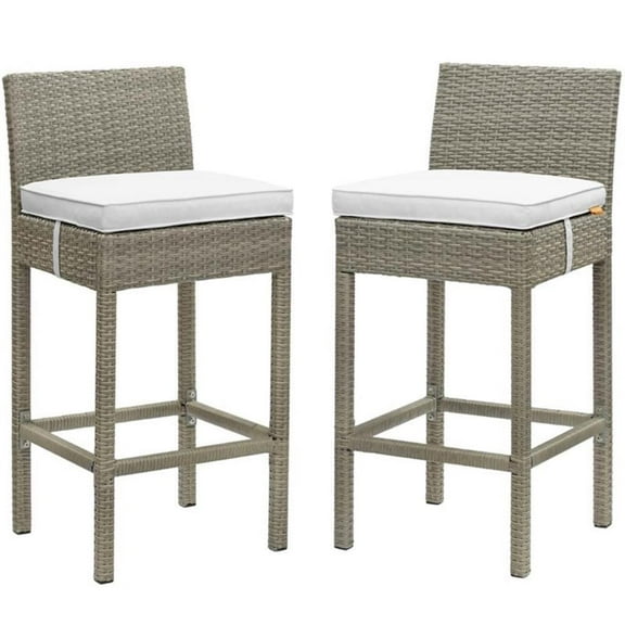 Afuera Living Outdoor Wicker Rattan Bar Stool in Light Gray/White (Set of 2)