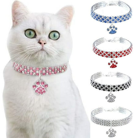 2Pcs Pet Collar with Diamonds  Adjustable Crystal Diamond Elastic Heart Claw Pendant Wedding cat and Dog Small pet Necklace Jewelry