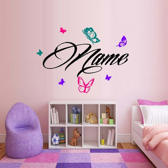CUSTOM NAME WITH 6 BUTTERFLYS, WALL DECAL, 20" X 34" LRG
