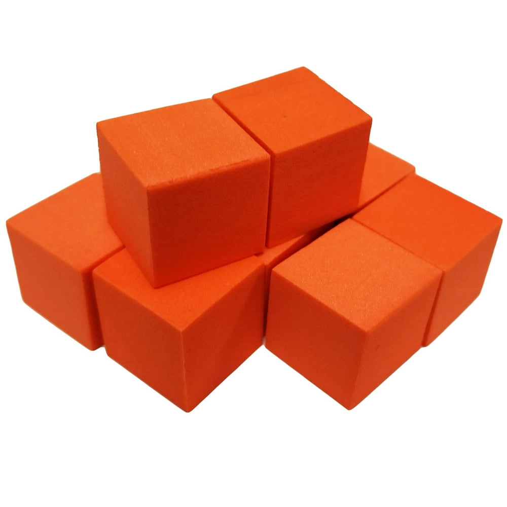 Set of 10 Blank Orange Foam Dice Couting Cubes 6 Sided 16mm Square Corner in Snow Organza Bag