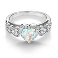 thumbnail image 3 of Gem Stone King 925 Sterling Silver Simulated White Opal and White Moissanite Halo Ring for Women | 0.93 Cttw | Heart Shape 6MM | Gemstone October Birthstone | Size 9, 3 of 6