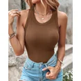 thumbnail image 3 of CHICME Womens Built in Bras Tank Tops Sleeveless Casual Shirts Racerback Ribbed Tank Top Coffee-S, 3 of 8