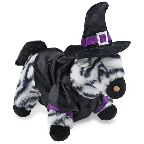 DolliBu Super Soft Zebra Stuffed Animal with Witch Costume - Cute Wildlife Animal with Black Cloak and Witch Hat Outfit - Spooky Halloween Plush Toy for Kids - 9 Inches