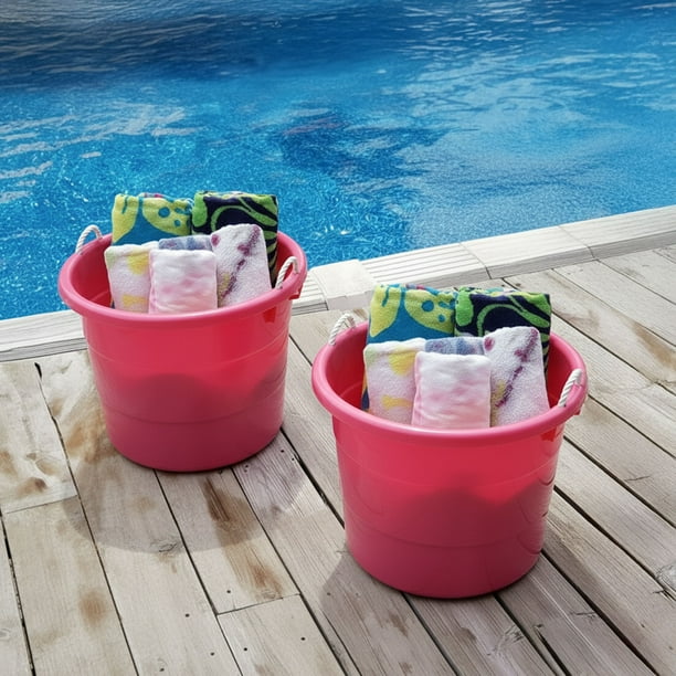 Homz® Large Round Utility 18 Gallon Plastic Rope-Handled Storage
