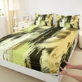 thumbnail image 3 of Manfei Yellow Green Geometric Bed Sheets, Modern Abstract Graffiti King Sheets, Vintage Artwork Sheet Set, Luxury Bedroom Decor, 4 Pieces, 3 of 7