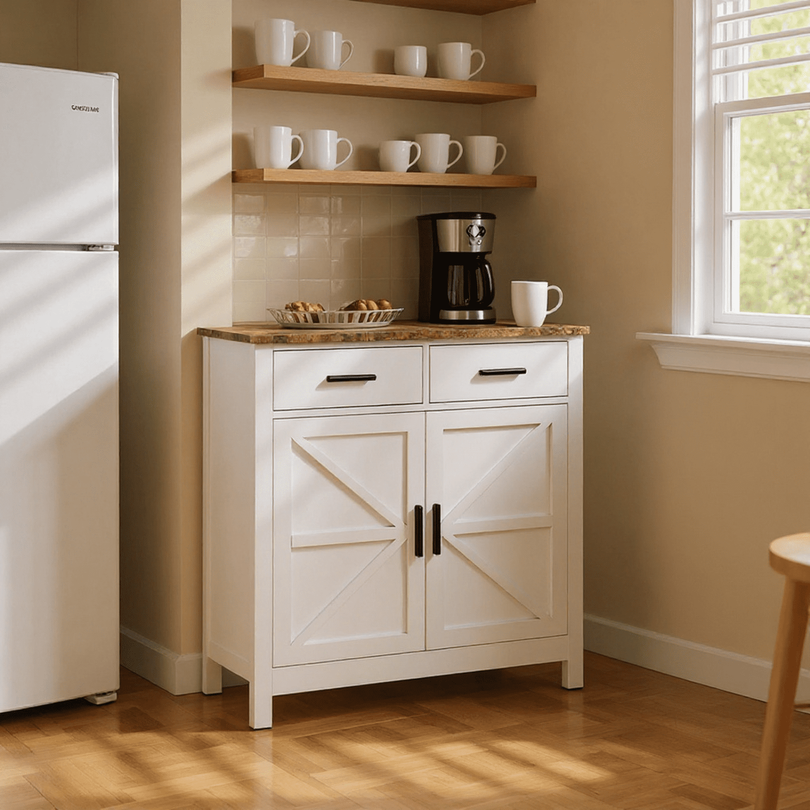 Homy Casa Accent Cabinet with 2 Drawers and 2 Doors, Modern Sideboard Storage Buffet, White