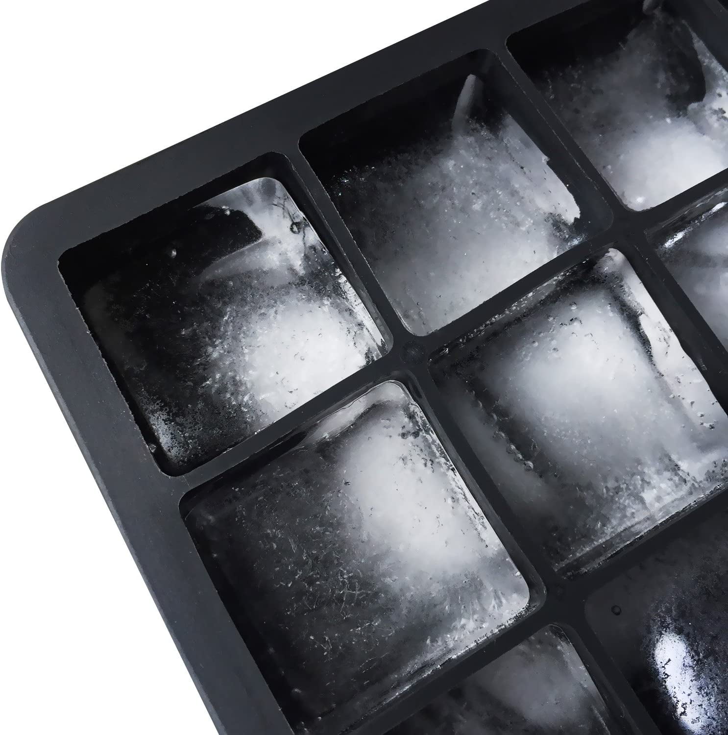 Ozera 2 Pack Silicone Ice Cube Trays Molds 15 Cavities Ice Tray for Whiskey and Cocktail Black - 15 Cavity