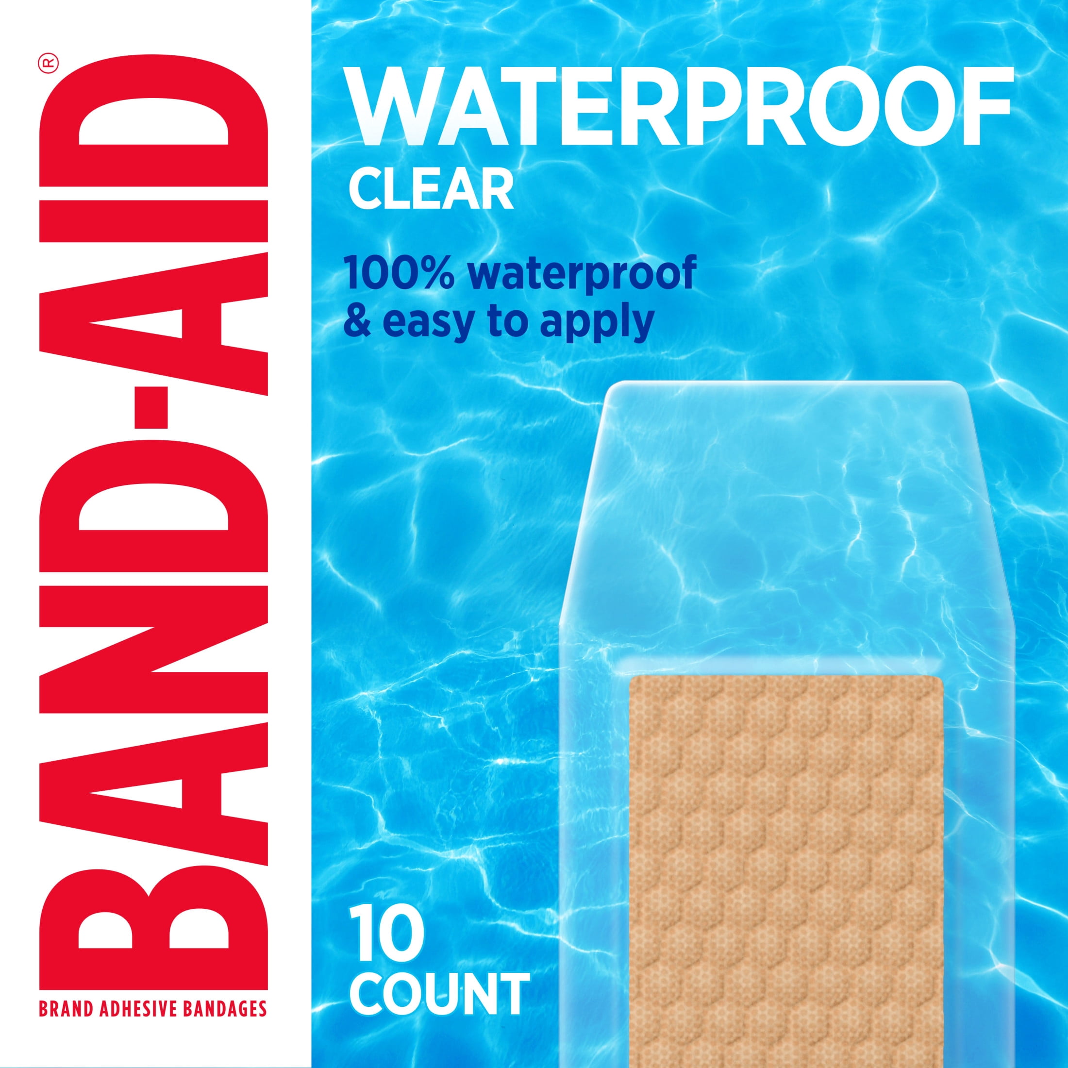 (2 pack) BAND-AID Brand Clear Waterproof Adhesive Bandages, Large, 10 Count