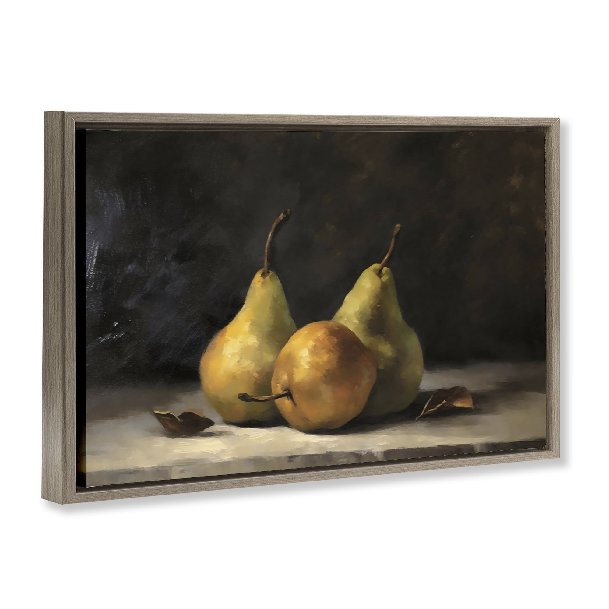 Stupell Industries Three Pears on Marble Brown Framed Floater Canvas Wall Art, design by Creative Studio