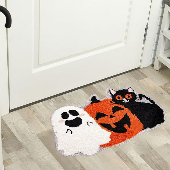Gallickan Pumpkin Doormat 24x16, Flannel Imitation Entry Rug, Non-Slip Kitchen Bedside Decor for Halloween Fall Harvest Decorating, A