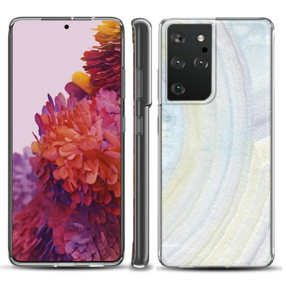 Slim-Fit Lightweight Protective Phone Case compatible with Samsung Galaxy S21 ULTRA 5G, by OneToughShield ® - Marble / Rainbow