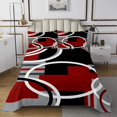 thumbnail image 1 of Erosebridal Black Red Gray Circle Bedspread Sets King Size, Abstract Striped Line Bed Quilt 3 Pieces, 1 of 5
