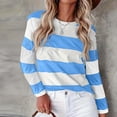 thumbnail image 2 of Women's Striped Long Sleeve Crew Neck T Shirts Fashion Color Block Tee Tops Blue L, 2 of 5