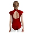 thumbnail image 5 of iixpin Kids Girls Floral Lace Sleeve Ballet Dance Unitard Gymnastics Leotard Sports Jumpsuit Bodysuit Dancewear Burgundy 13-14, 5 of 6