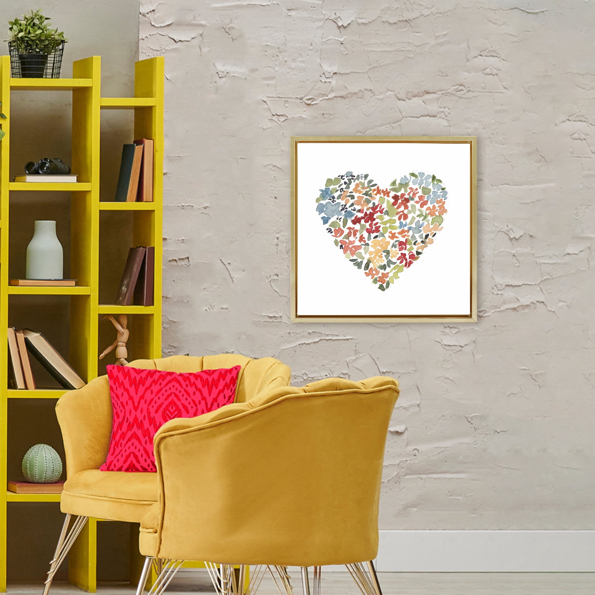 Stupell Industries Blooming Earth Tone Heart Gold Framed Floater Canvas Wall Art, design by Lanie Loreth