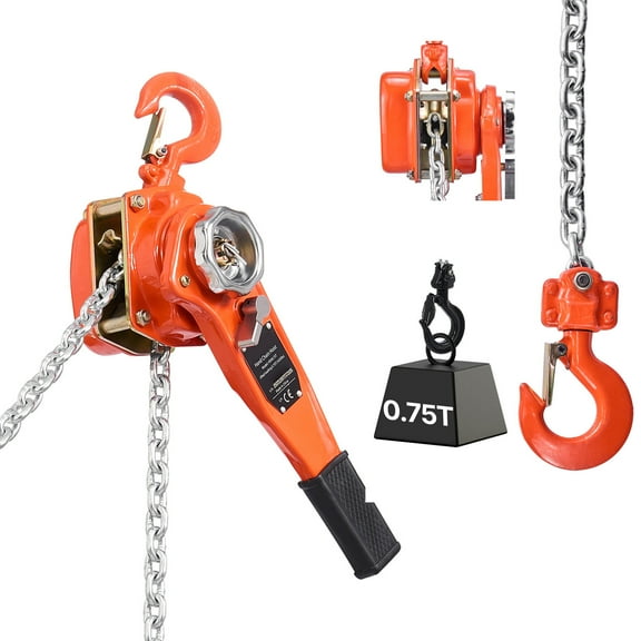 KFFKFF Manual Lever Chain Hoist, 3/4 Ton 1650 lbs Capacity, Heavy-Duty Come Along with 10 ft Lift, G80 Alloy Steel Chain, Dual Pawl Brake System, and 360° Rotating Hooks for Warehouse, Construction
