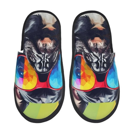 Balery Rainbow Bulldog Sunglasses Slient Indoor Furry Fleece Comfort House Shoes Soft Non-Slip Home Shoes Cotton slippers House Slippers-- Large
