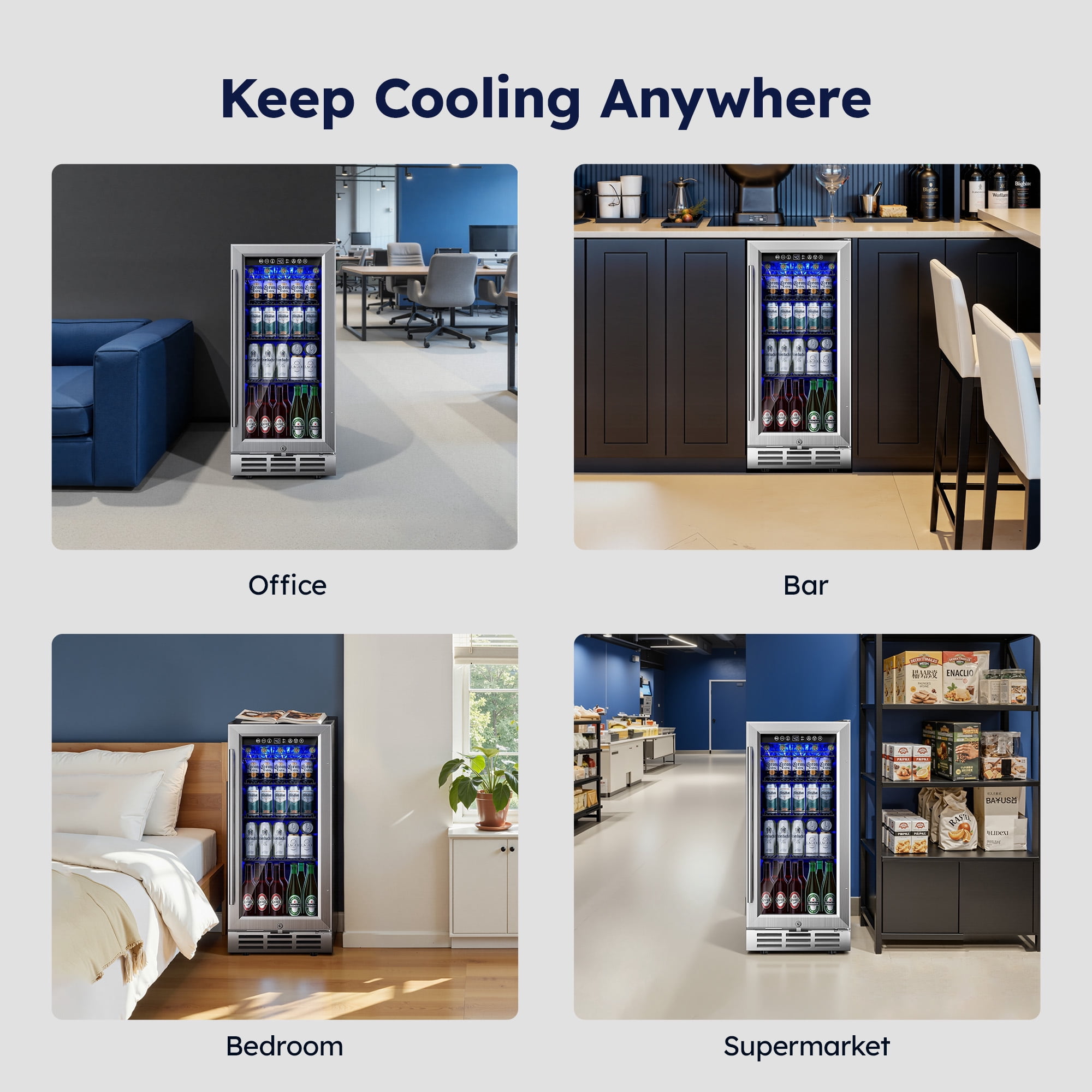 Simzlife 15" Built-in Beverage Refrigerator, 130 Cans Beverage Cooler, Under Counter Beer Fridge  for Soda, Water, Wine for Kitchen, Bar or Office