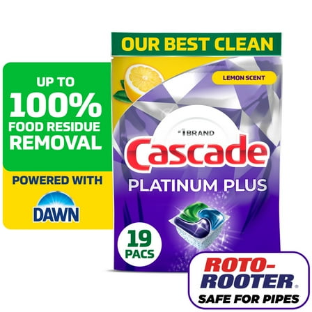Cascade Platinum Plus Dishwasher Pods, Lemon, 19 Count