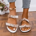 thumbnail image 6 of Xfvqtps Slide Sandals for Womens Flat Double Straps Bow Open Toe Non Slip Beach Summer Sandals Beige, 6 of 9
