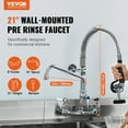thumbnail image 3 of Commercial Wall-Mount Kitchen Faucet with Pre-Rinse Sprayer, 21" Height, 8" Centerset, 12" Swing Spout, Pull-Down Spray, Brass Construction for 1/2/3 Compartment Sinks, 3 of 11