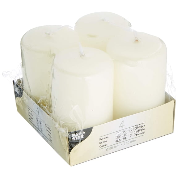 Papstar 15361 4 Pillar Candles Ø 50 x 80 mm Ivory