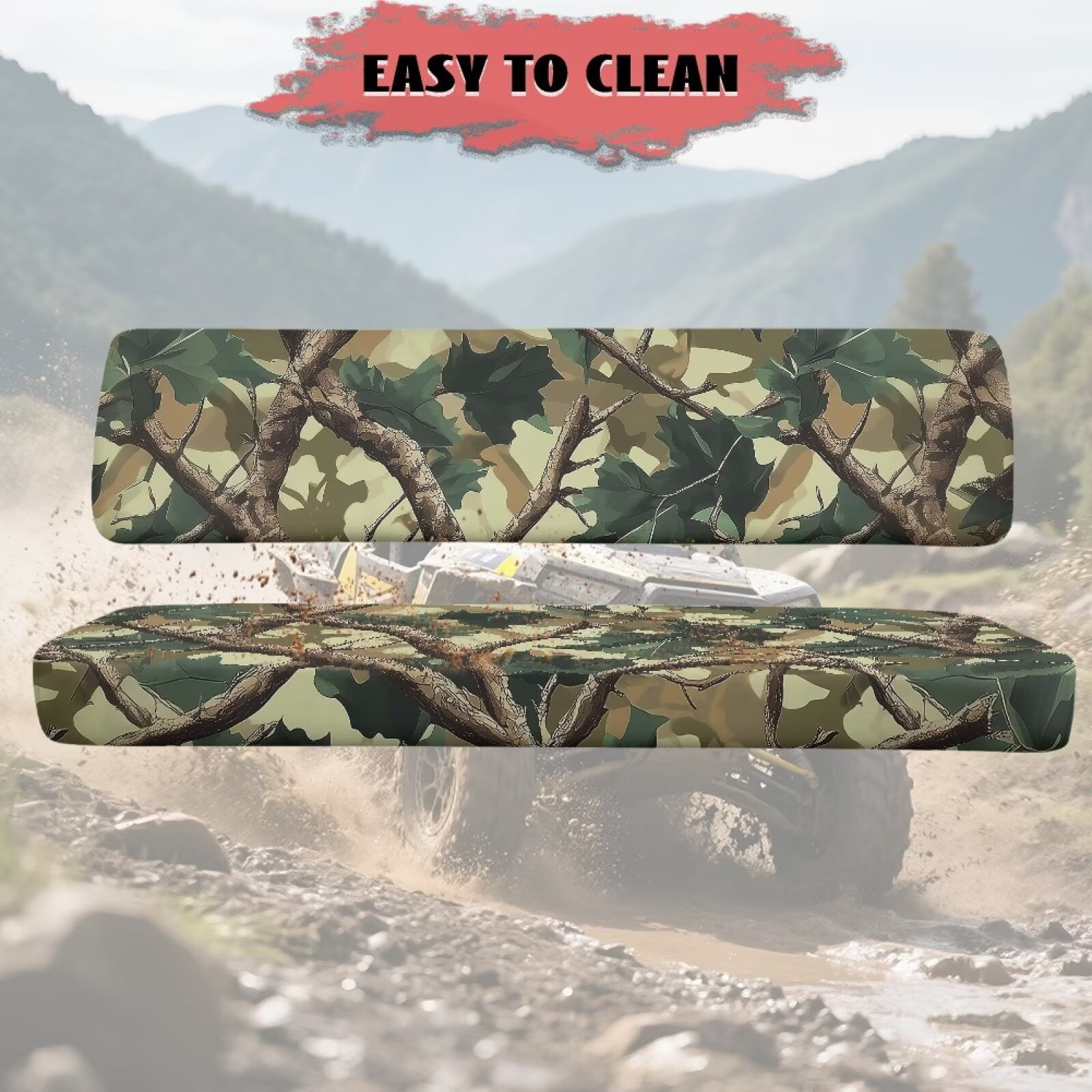 Uorisanigo UTV Seat Covers Set Scratch-Proof Polyester Material, Green Hunting Camo Forest Mule Bench Seat Cover Fits for Kawasaki Mule 4010 4x4 2009-2025, UTV Accessories for All Seasons