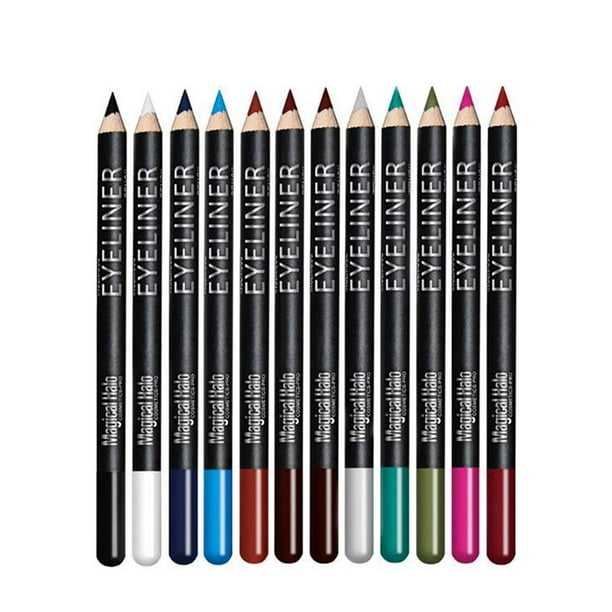 Juego de lápices delineadores de ojos, 12 colores surtidos, delineadores de ojos hipoalergénicos de larga duración, mate natural, lápices de cera suaves para maquillaje de ojos (negro, gris, marrón, c