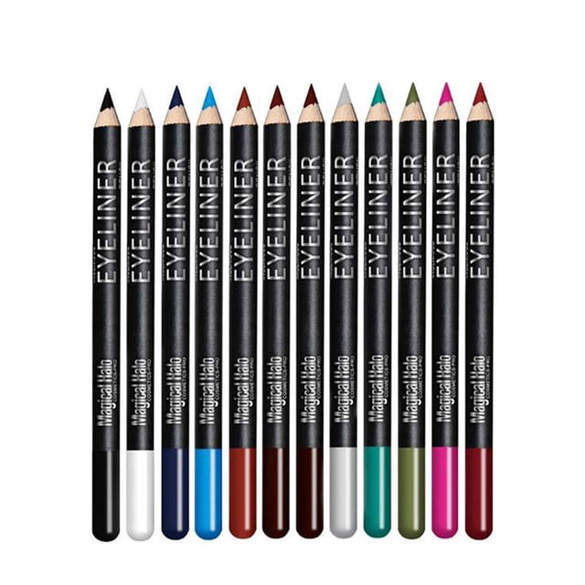 Juego de lápices delineadores de ojos, 12 colores surtidos, delineadores de ojos hipoalergénicos de larga duración, mate natural, lápices de cera suaves para maquillaje de ojos (negro, gris, marrón, c