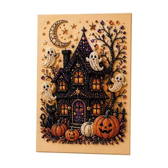 Halloween Ghost Pearl Art Kit 12x16 Inch, Halloween DIY Diamond Art with Frame, Creative Set for Adults, Home Wall Decor