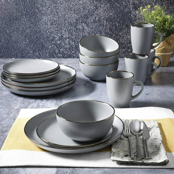 Gibson Home Rockaway Round Stoneware Dinnerware Set, Service for 4