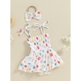 thumbnail image 2 of Suealasg Baby Girls 2pcs Summer Outfits Set 3 6 9 12 18 Months Sleeveless Tie Strap Shirred Floral Print Romper with Headband Newborn One Piece Clothes, 2 of 7