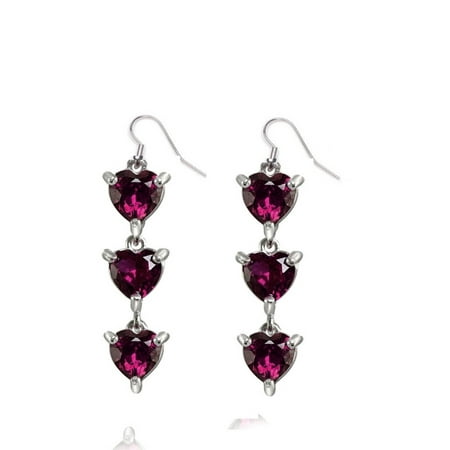 - Beautiful 2.20 Carat Natural Rhodolite Garnet Gemstone Three Hearts Bezel Dangle Earrings In 925 Sterling Silver.