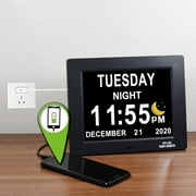 8” Digital Calendar, Clock with Day and Date for Elderly, Operated Day Clock, Digital Clock with Date and Day of Week, Digital Wall Clock, Large Digital Clock, Dementia Clock W/ Color Sun Icons