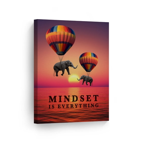 Smile Art Design Mindset is Everything Elephant with Balloon Sunset View Motivational Canvas Wall Art Inspirational Wall Art Entrepreneur Quote Modern Office Decor Artwork Gift 40x30