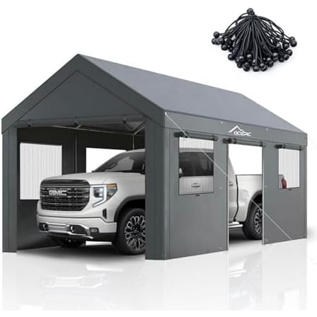 Carport for VehicleCarport 10x20ft Heavy Duty Carport Features Roll-up Windows & Doors, Portable Garage with UV Resistant Waterproof All-Season Tarp for Car, Truck, Boat$$Garden &