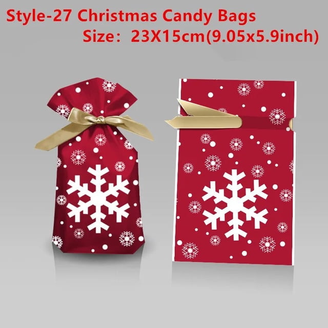 Bolsa de regalo de Papá Noel para Navidad, 10 piezas, copo de nieve, crujiente, con cordón, decoraciones navideñas para Año Nuevo, 2024