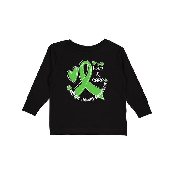 Inktastic Love and Care Mental Health Awareness Green Ribbon Boys or Girls Long Sleeve Toddler T-Shirt