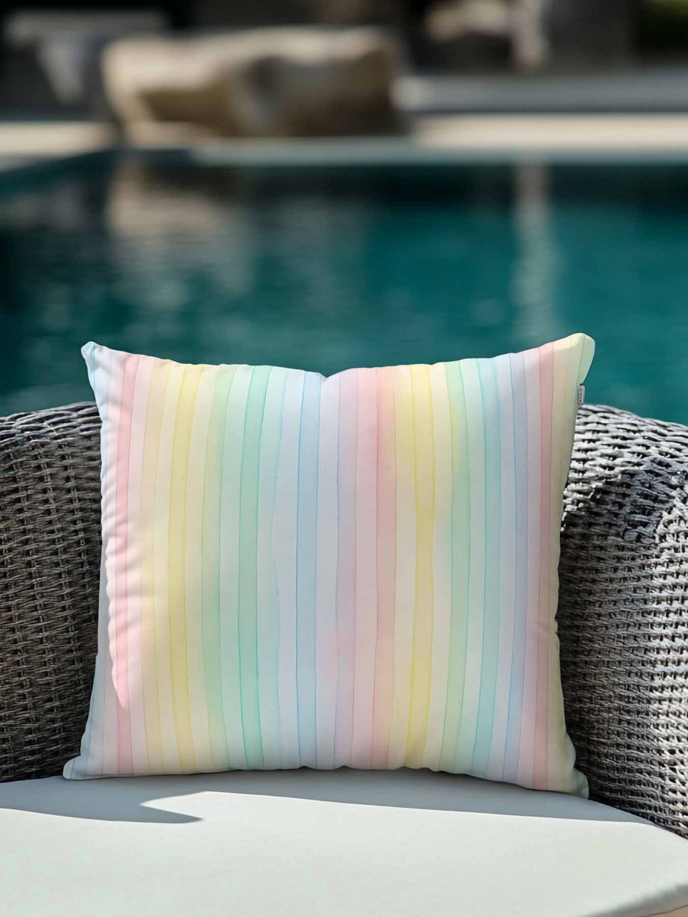 1 Pack Outdoor Throw Pillow, Colorful Striped Waterproof Pillow with Insert Included, Farmhouse Vertical Striped Watercolor Decorative Accent Cushion Sofa Pillows for Patio Porch, 16 x 16 In